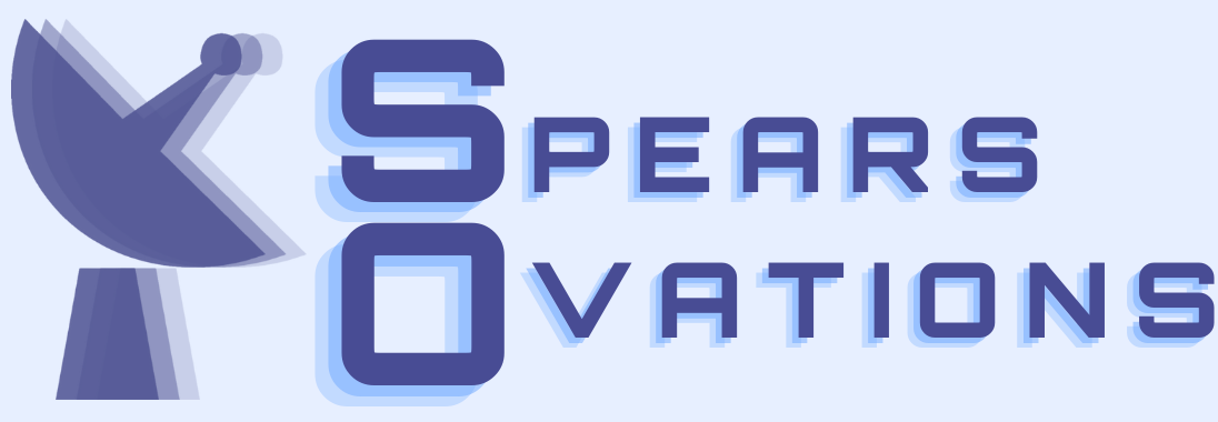 The Spearsovation Banner is a purple microwave dish and the word "Spearsovations" with a drop shadow